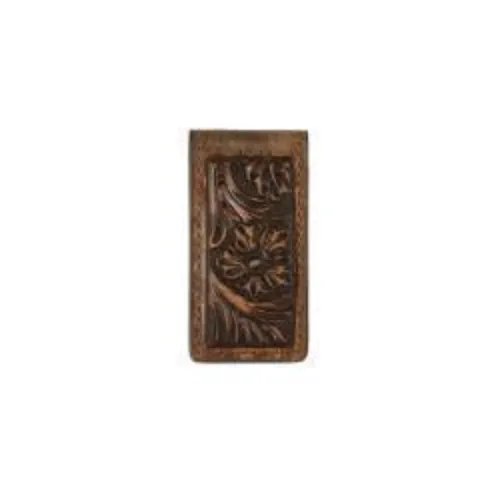 3D Brown Floral Embossed Magnetic Money Clip