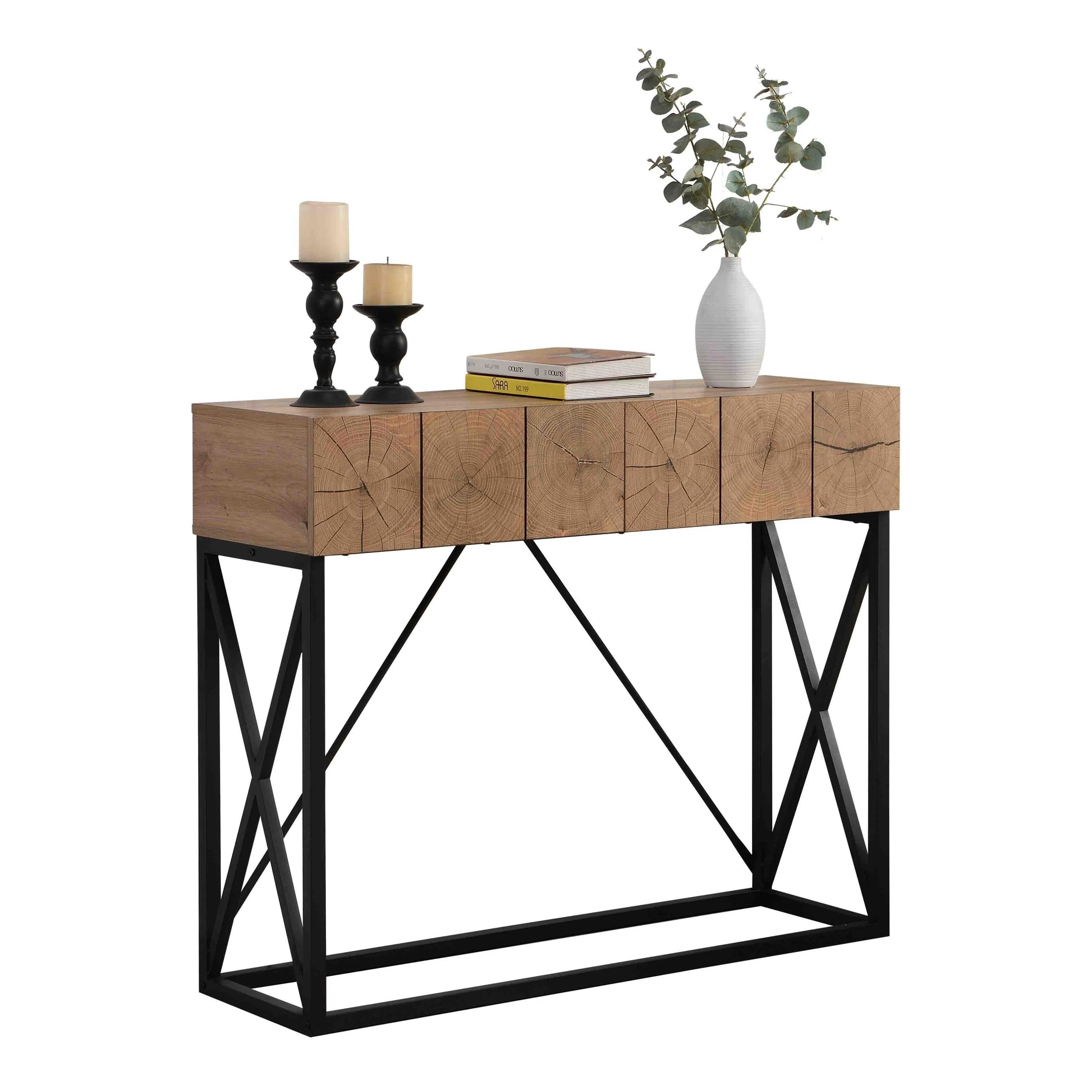 43.31'' Luxury Wood Sofa Table, Industrial Console Table with 2 Drawers for Entryway