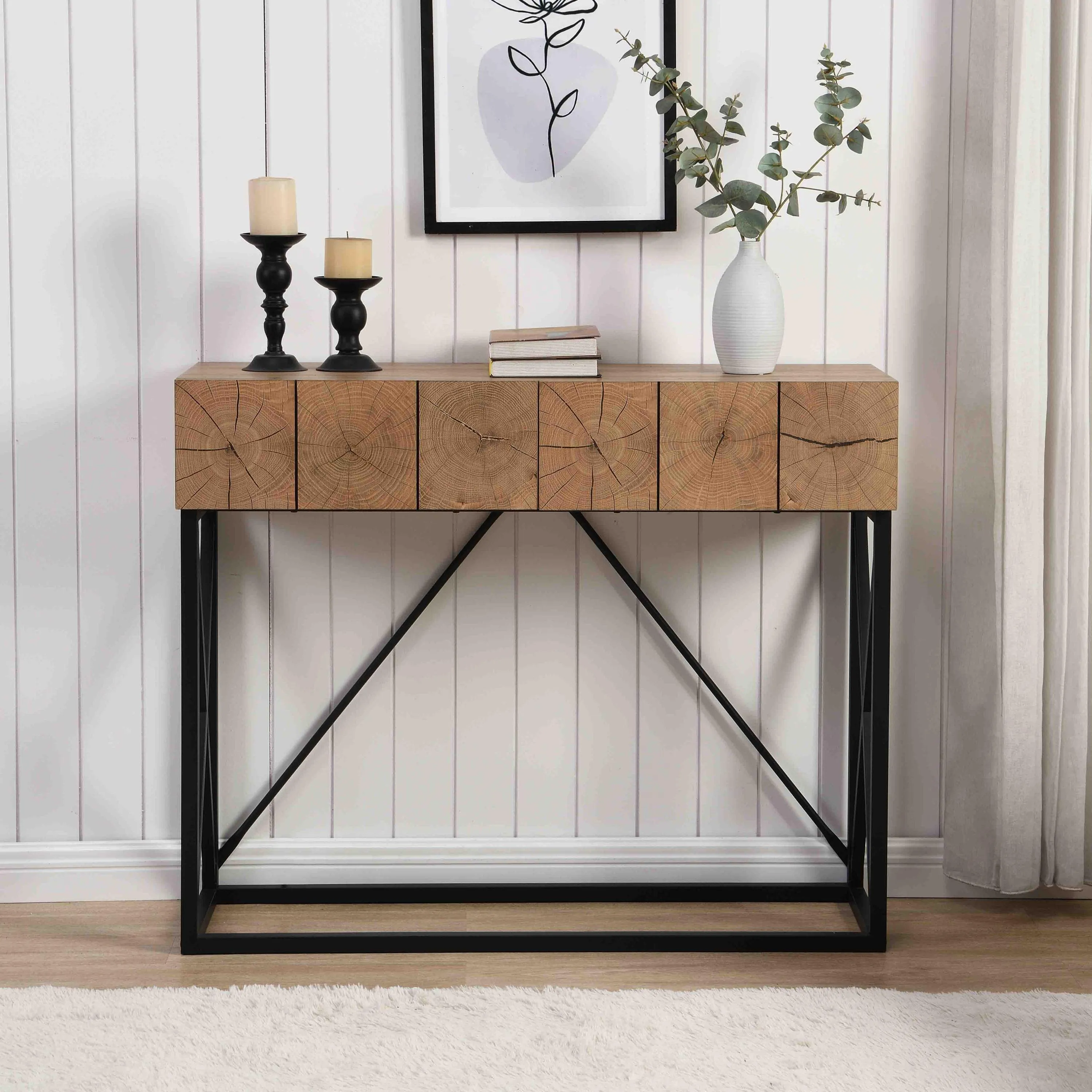 43.31'' Luxury Wood Sofa Table, Industrial Console Table with 2 Drawers for Entryway