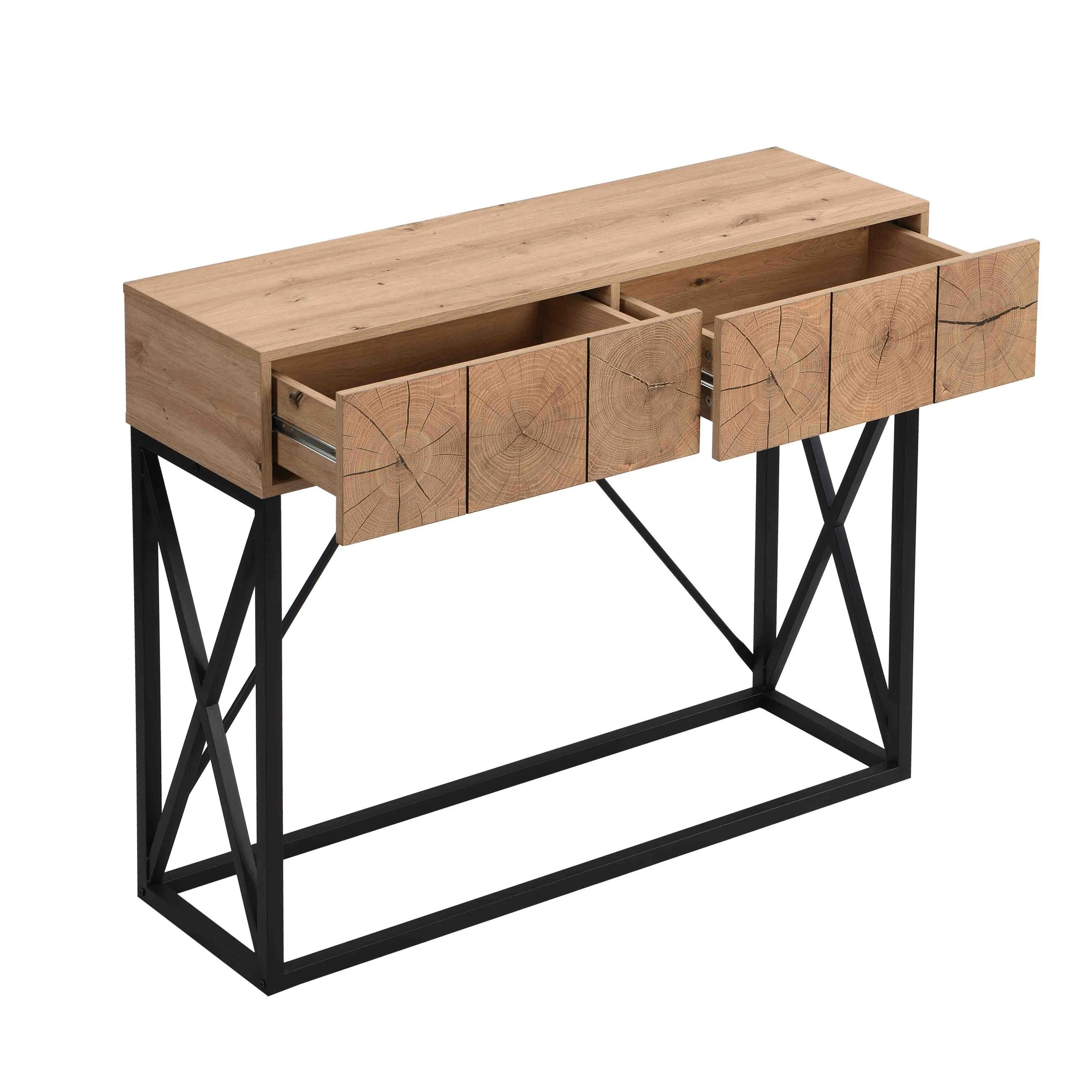 43.31'' Luxury Wood Sofa Table, Industrial Console Table with 2 Drawers for Entryway