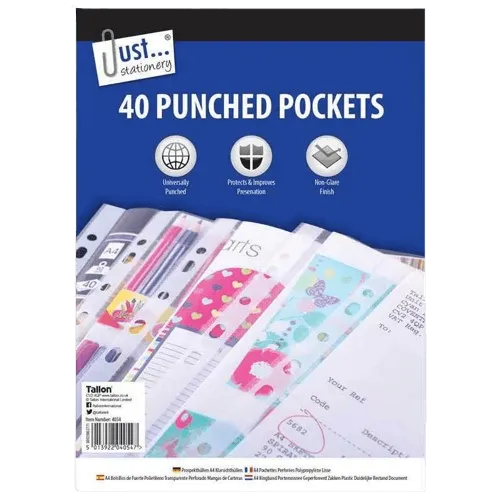 A4 Clear Plastic Punched Pockets, 40 Pack