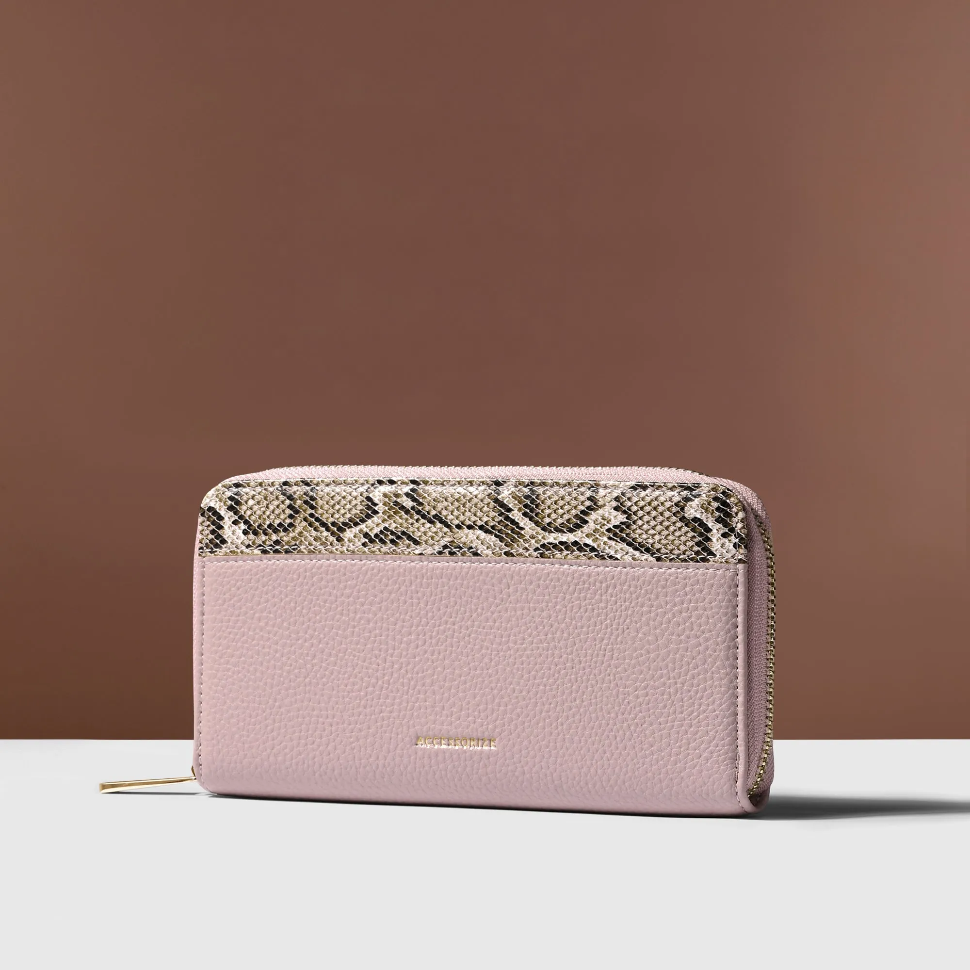 Accessorize London Women's Pink Contrast Snake Print Wallet