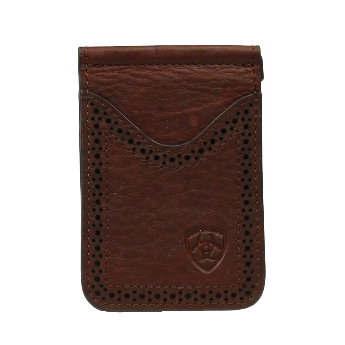 Ariat Dark Copper Leather Perforated Edges Card Case Money Clip  A35130283