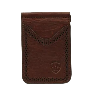 Ariat Dark Copper Leather Perforated Edges Card Case Money Clip  A35130283