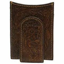 Ariat Floral Embossed Dark Brown Money Clip Card Wallet