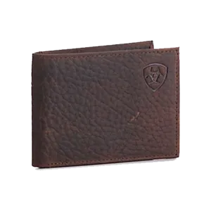 Ariat® Men's Embossed Shield Logo Brown Leather Bifold Wallet A3547602