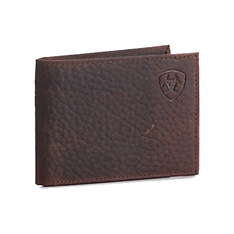 Ariat® Men's Embossed Shield Logo Brown Leather Bifold Wallet A3547602