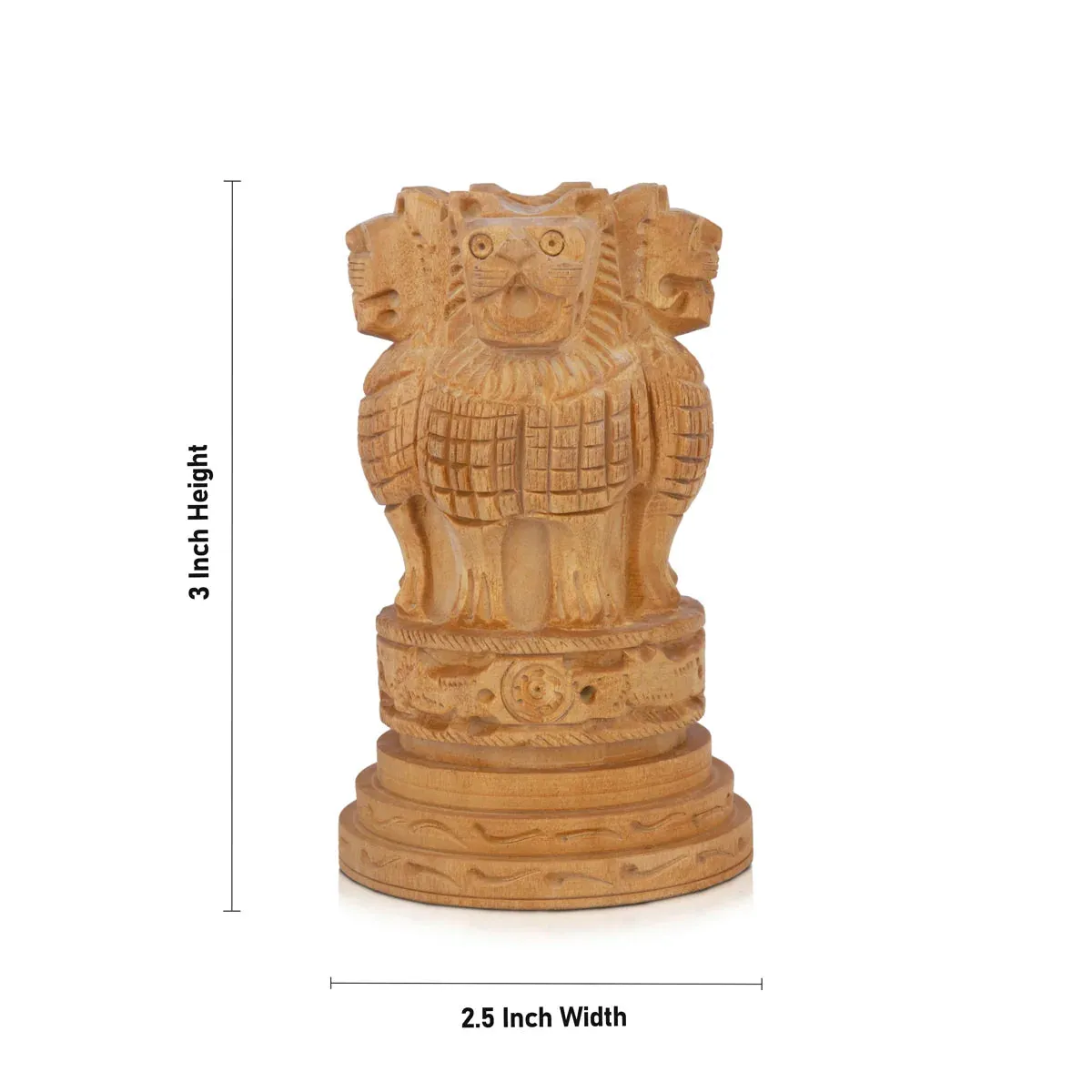 Ashoka Pillar Sculpture - 3 x 2.5 Inches | Wooden Statue/ Ashok Head Idol for Home Decor