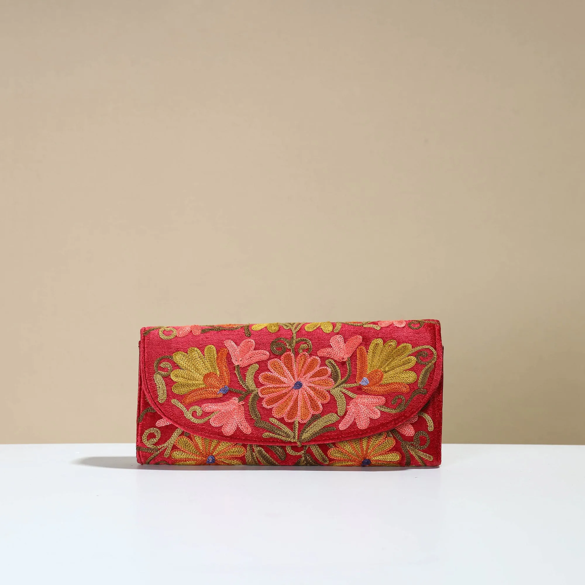 Authentic Kashmiri Crewel Embroidery Velvet Travel Wallet 55