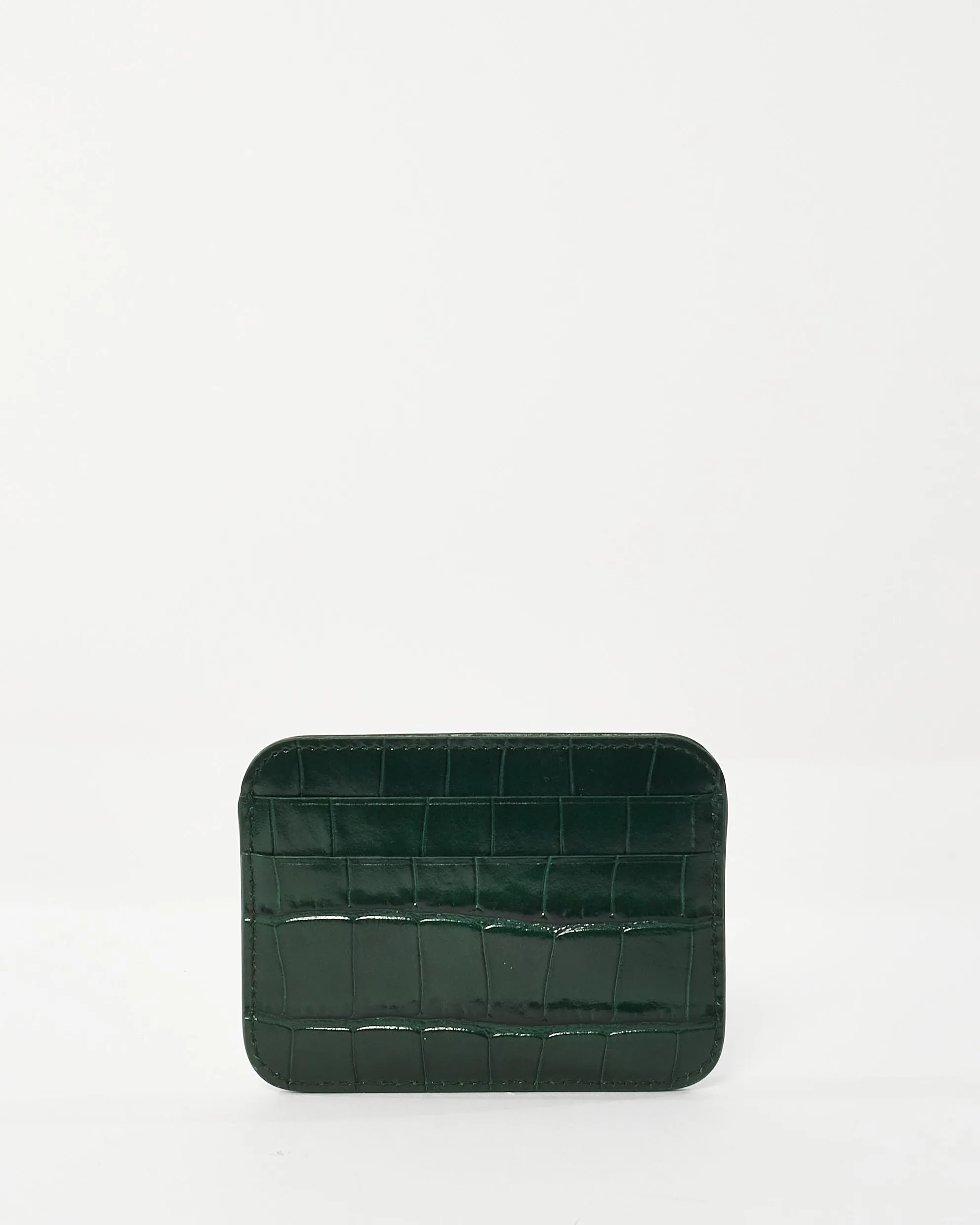 Balenciaga Dark Green Croc Embossed Logo Card Holder