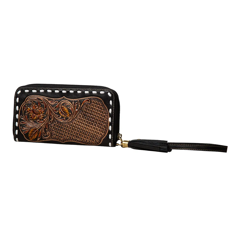 Bison Canyon Blooms Hand-Tooled Clutch Wallet