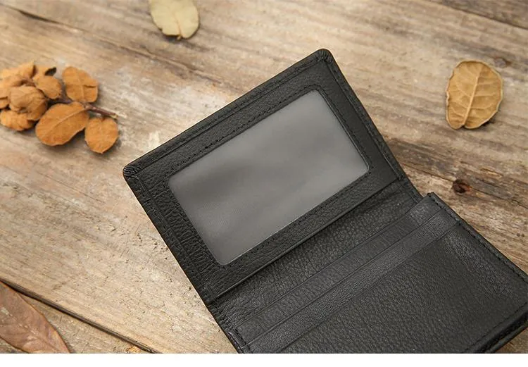 Black Braided Leather Mens Small Wallets Bifold Slim Front Pocket Wallet Card Holder for Men