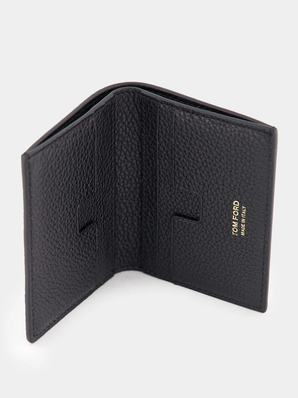 Black Grain Leather Folding Cardholder