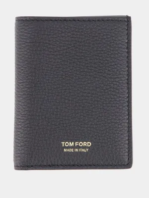 Black Grain Leather Folding Cardholder