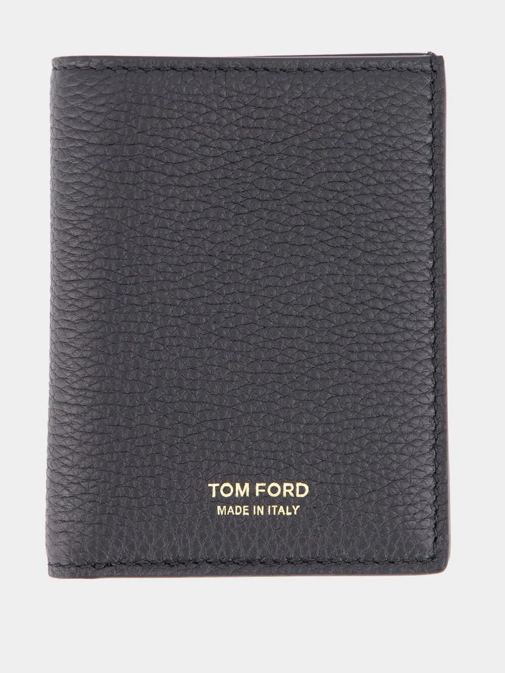 Black Grain Leather Folding Cardholder