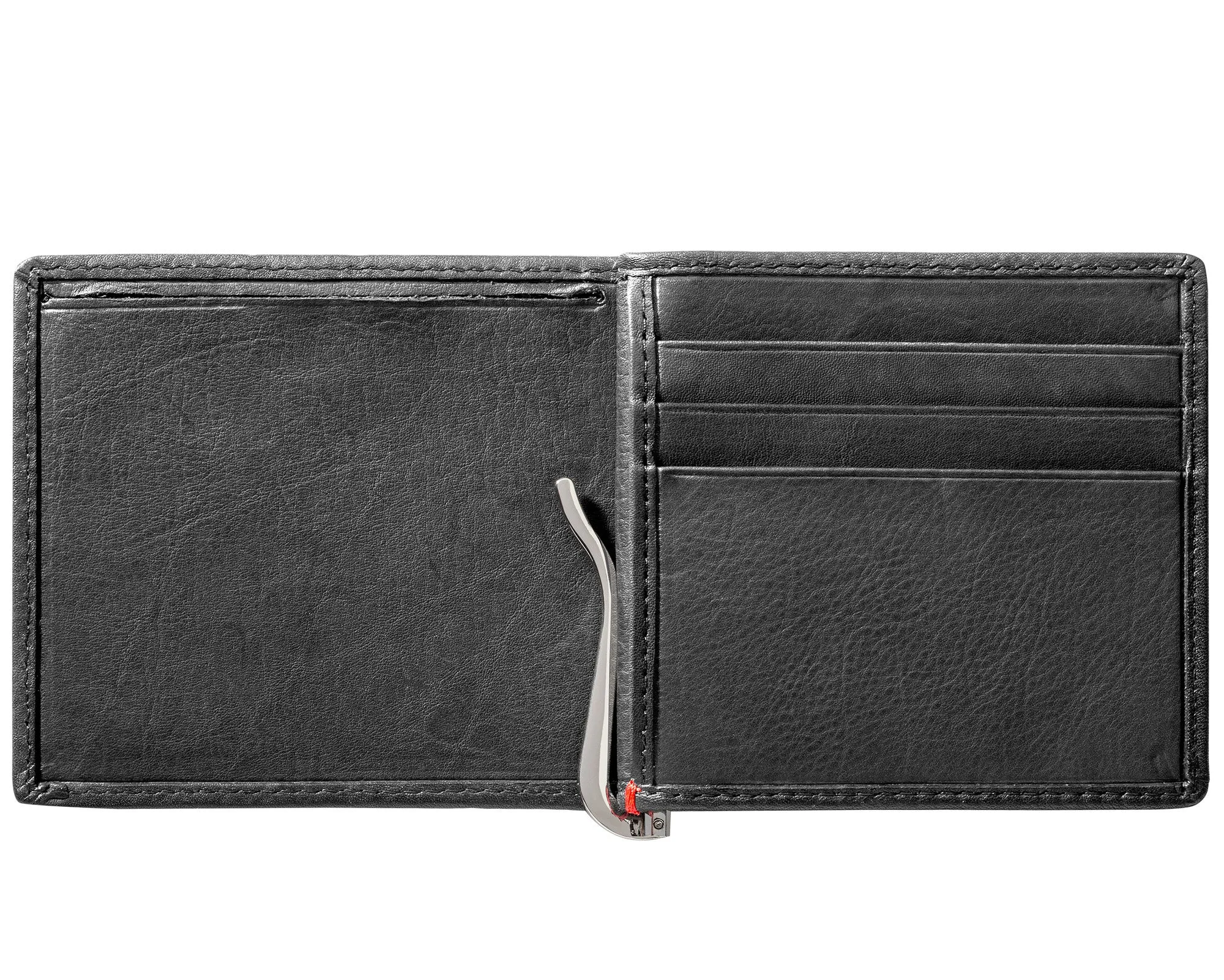 Black Leather Wallet- Bass Metal Plate Design