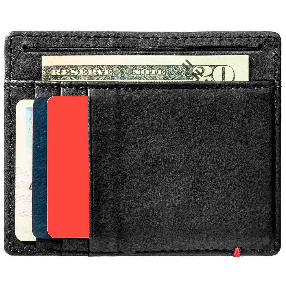 Black Leather Wallet- Bass Metal Plate Design