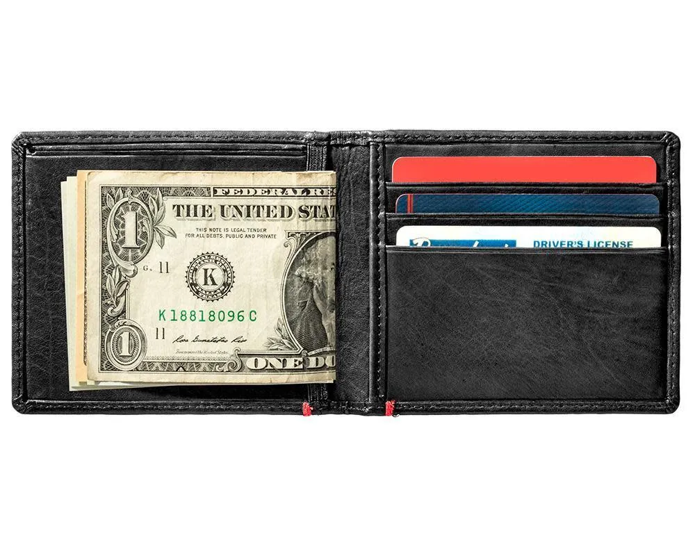 Black Leather Wallet- Bass Metal Plate Design