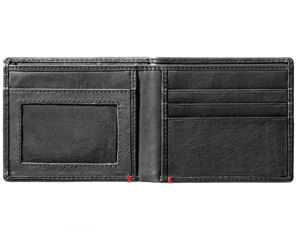 Black Leather Wallet- Bass Metal Plate Design