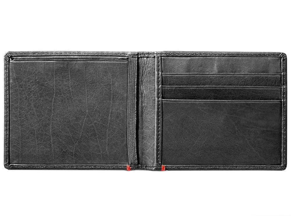 Black Leather Wallet- Bass Metal Plate Design