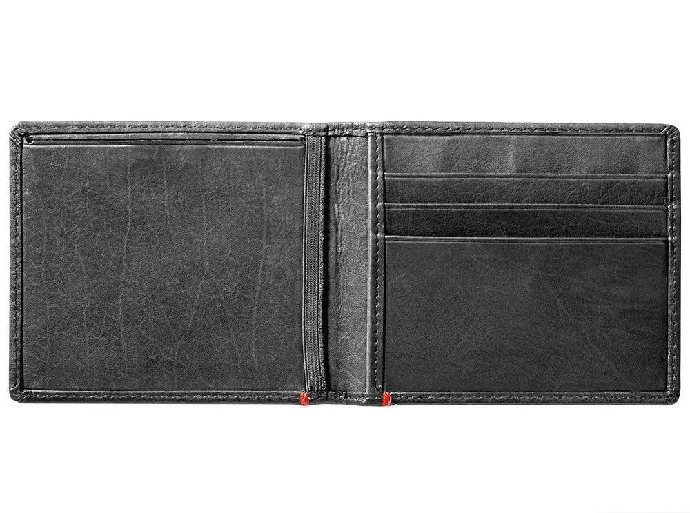 Black Leather Wallet- Cross Wings Metal Plate Design