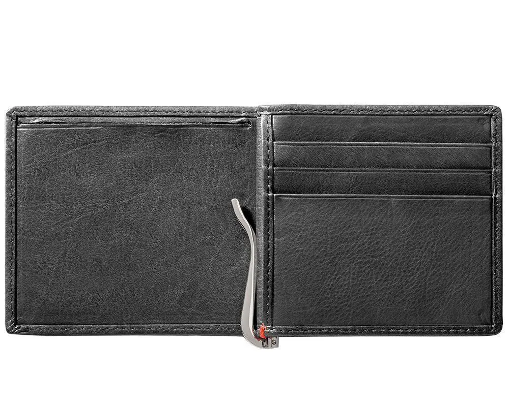 Black Leather Wallet- Cross Wings Metal Plate Design