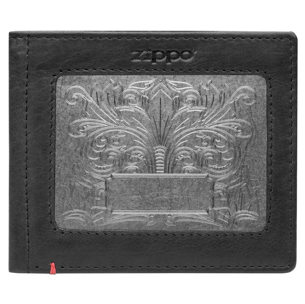 Black Leather Wallet- Fandango Metal Plate Design