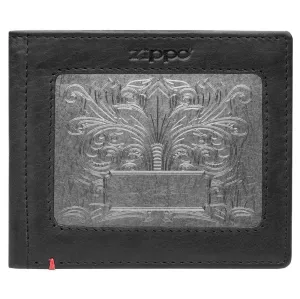 Black Leather Wallet- Fandango Metal Plate Design