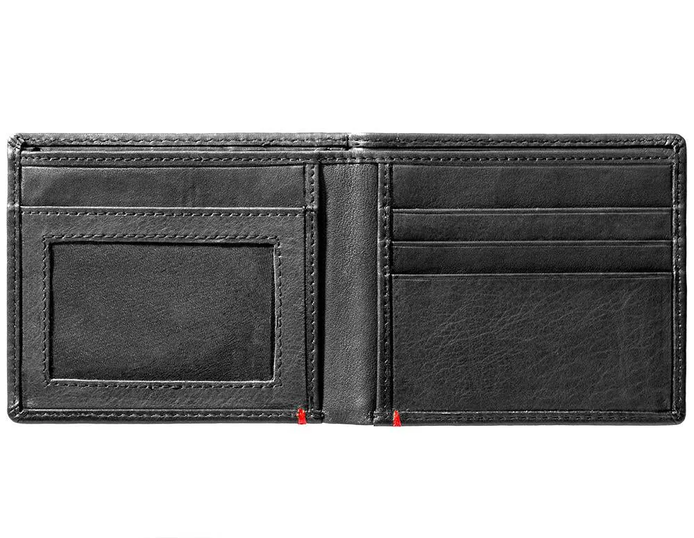 Black Leather Wallet- Skull Metal Plate Design