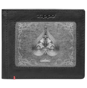 Black Leather Wallet- Spade Metal Plate Design