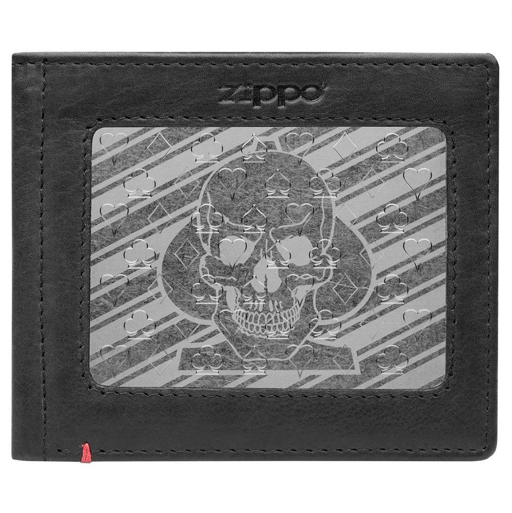 Black Leather Wallet- Spade Skull Metal Plate Design