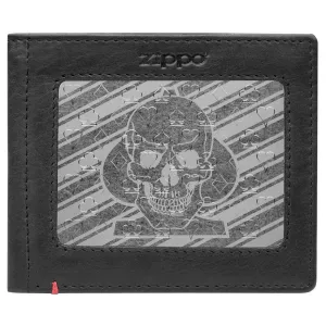 Black Leather Wallet- Spade Skull Metal Plate Design