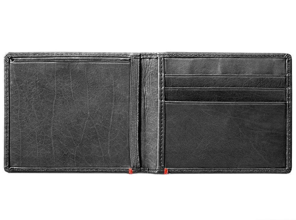 Black Leather Wallet- Viking Metal Plate Design