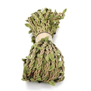 Braided Jute Cord with Vine Leaf per 10 mtrs - Natural with Green Leaf