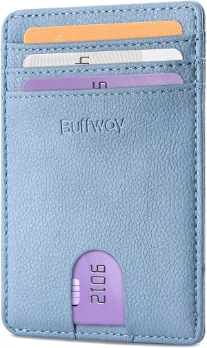 Buffway Mens Slim Wallet, Minimalist Thin Front Pocket Leather Credit Card Holder with RFID Blocking for Work Travel