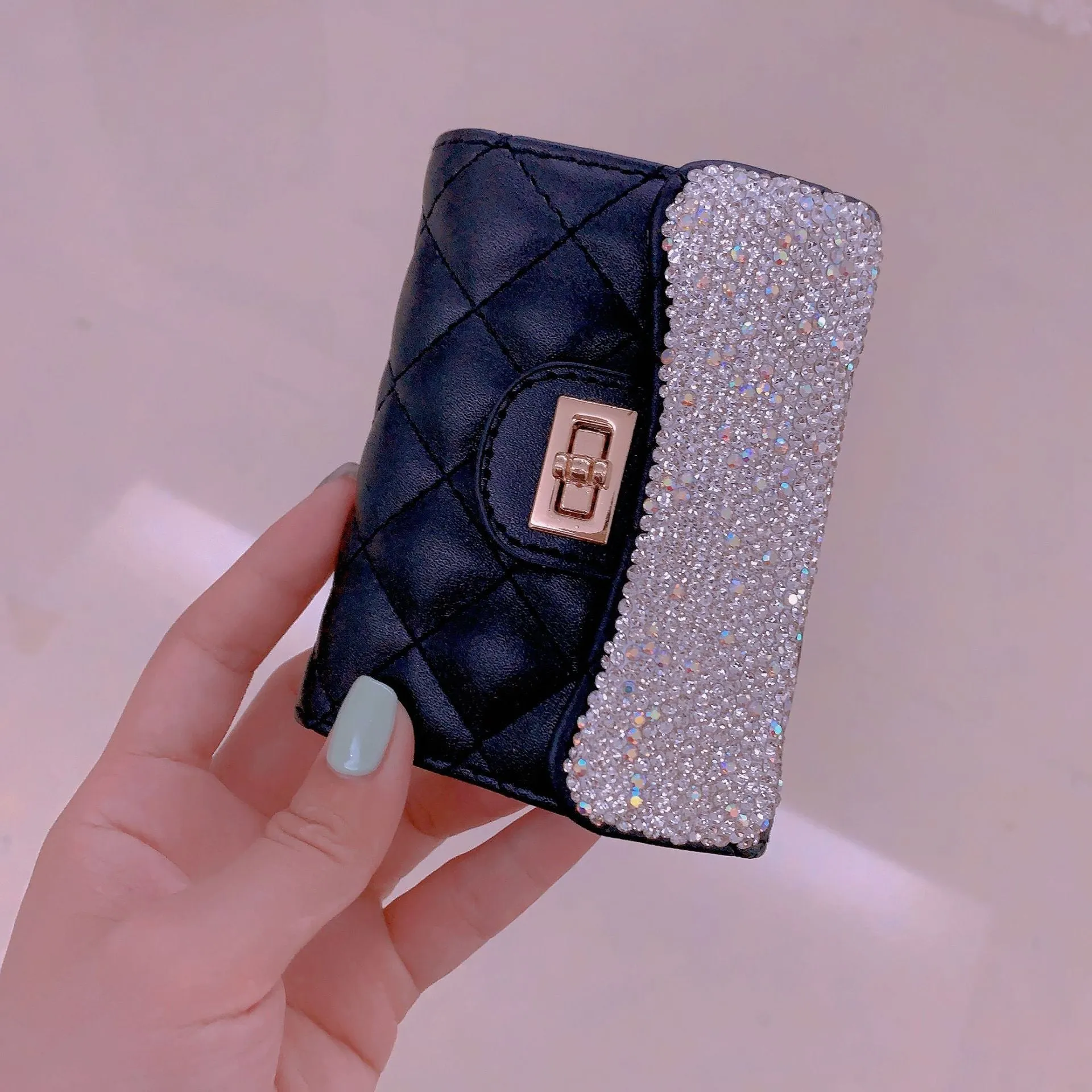 Business Card Holder Credit Card Wallet Case Rhinestone Manual For Women