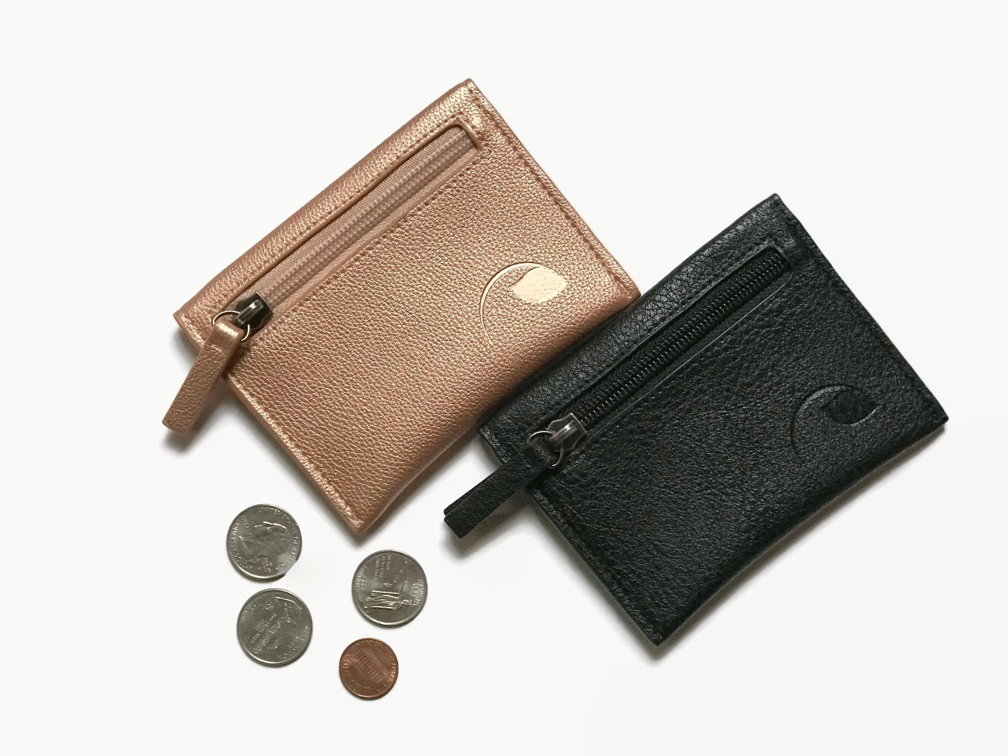 Chic Vegan Duo: Coin Wallet & Keychain Wristlet Gift Set (Minimalist, Eco-Friendly, Black & Rose Gold)