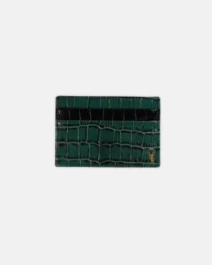 Crocodile Embossed Hunter Green Leather Card Holder