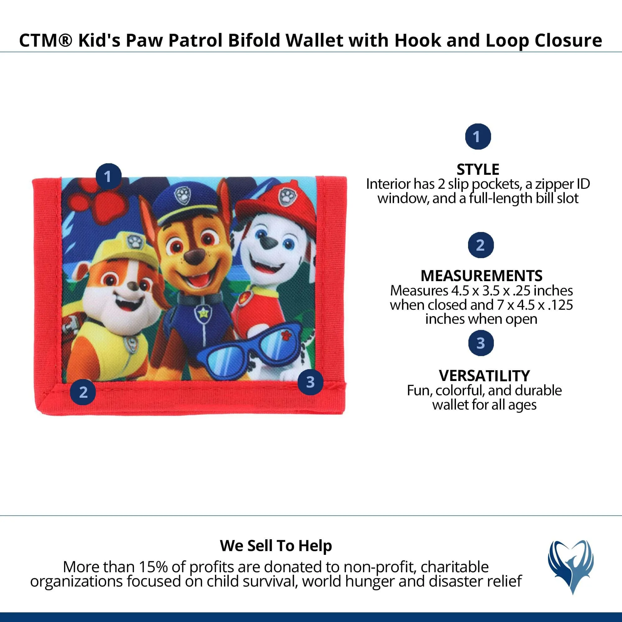 CTM® Kid's Paw Patrol Bifold Wallet with Hook and Loop Closure