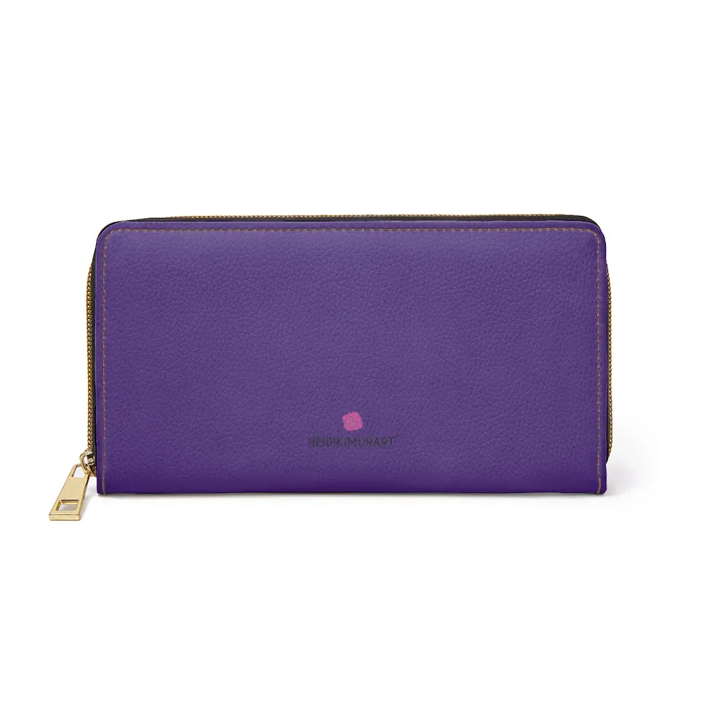 Dark Purple Color Zipper Wallet, Solid Purple Color Long Compact Designer Premium Quality Women's Wallet