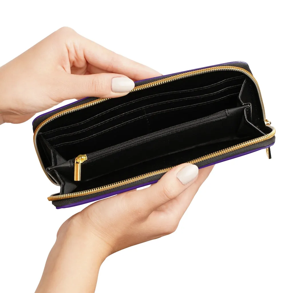 Dark Purple Color Zipper Wallet, Solid Purple Color Long Compact Designer Premium Quality Women's Wallet