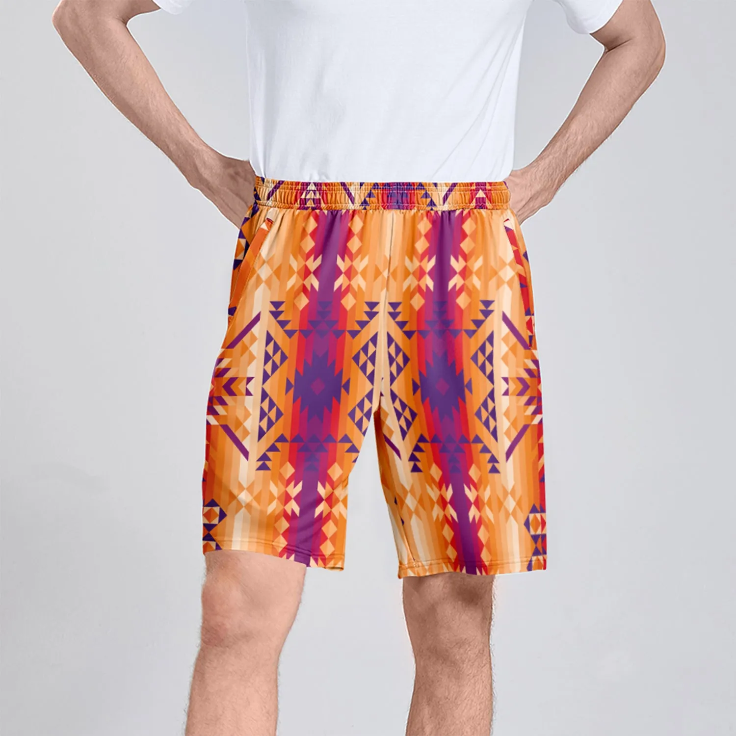 Desert Geo Athletic Shorts with Pockets