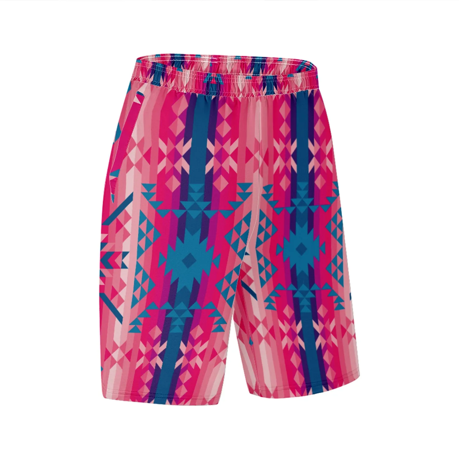 Desert Geo Blue Athletic Shorts with Pockets