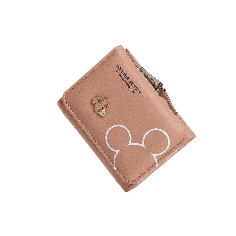 Disney Cute Mickey Mouse Women's Bag PU Fashion Wallet Designer Coin Purse Buckle Credit Card Bag