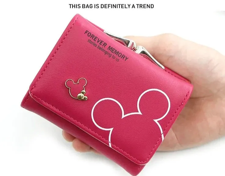 Disney Cute Mickey Mouse Women's Bag PU Fashion Wallet Designer Coin Purse Buckle Credit Card Bag