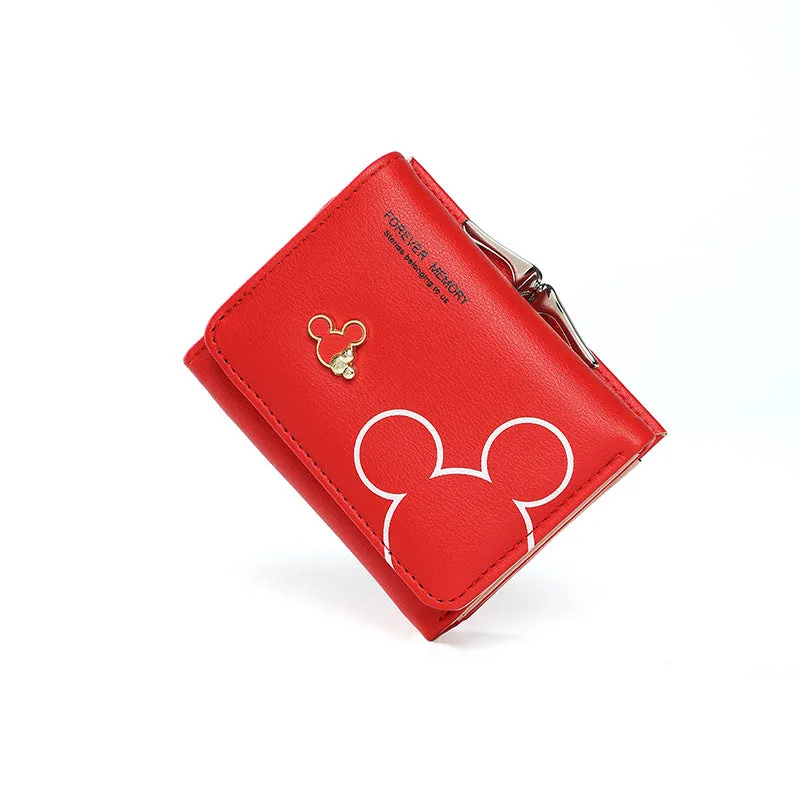 Disney Cute Mickey Mouse Women's Bag PU Fashion Wallet Designer Coin Purse Buckle Credit Card Bag