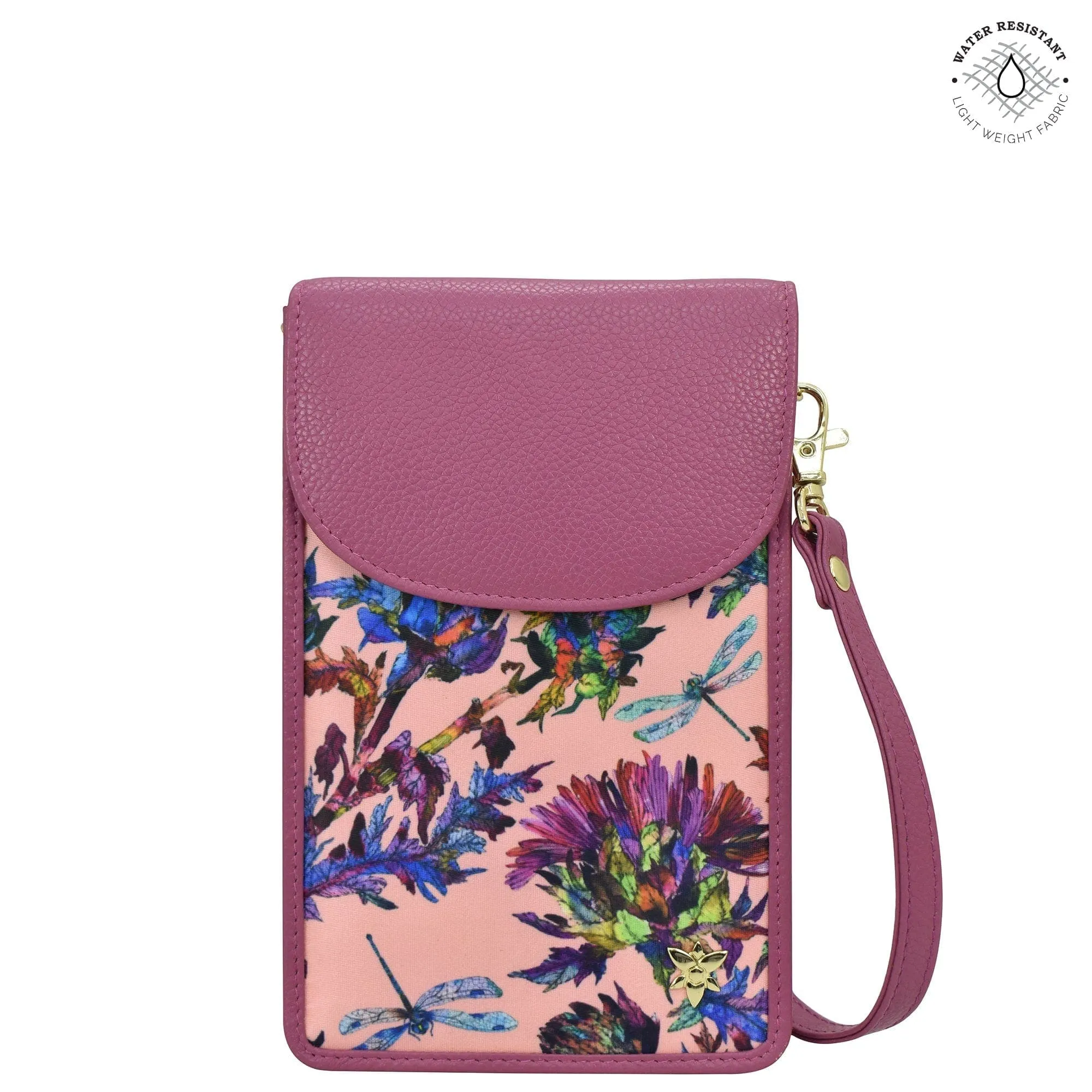 Fabric with Leather Trim Cell Phone Crossbody Wallet - 13005