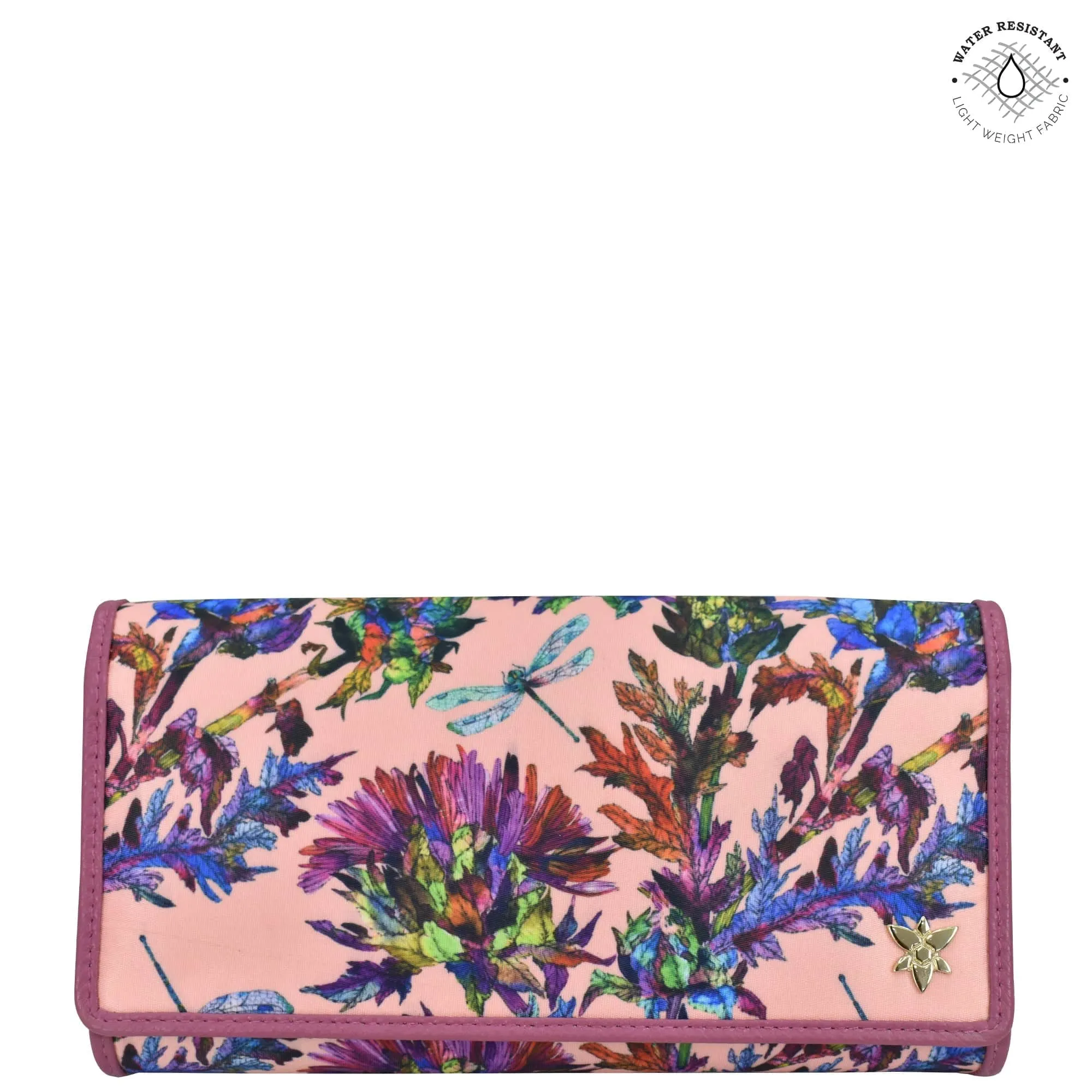 Fabric with Leather Trim Three-Fold RFID Wallet - 13007