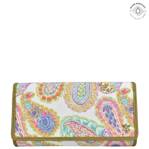 Fabric with Leather Trim Three-Fold RFID Wallet - 13007