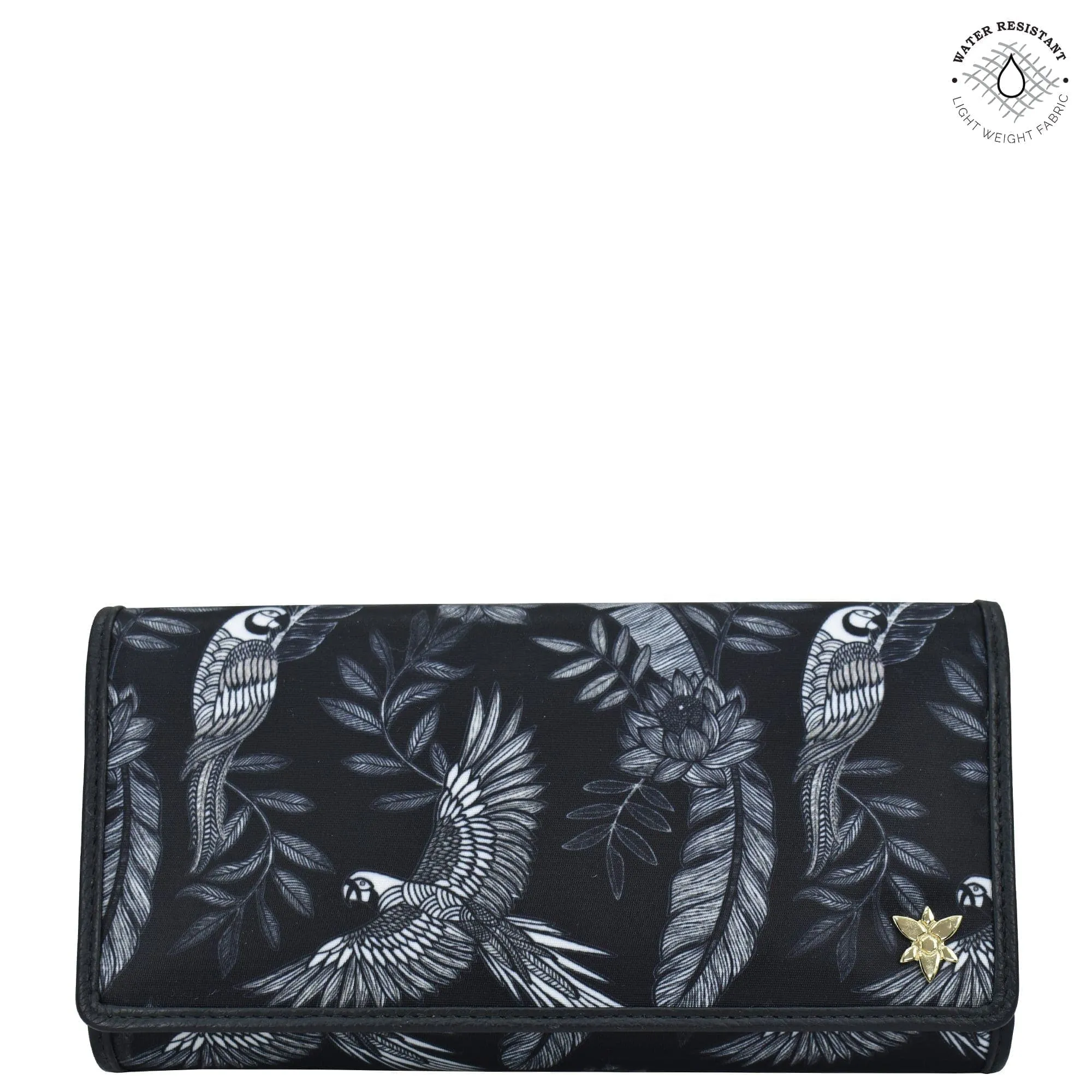 Fabric with Leather Trim Three-Fold RFID Wallet - 13007